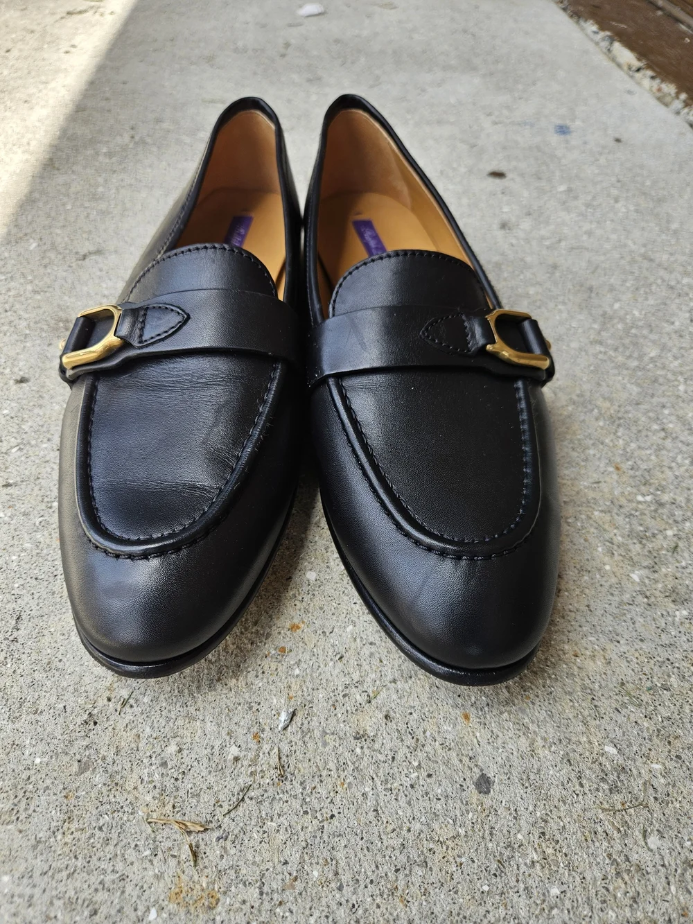 Ralph Lauren Made In Italy Black Slip On Leather Shoes Size 38 B Pre-owned